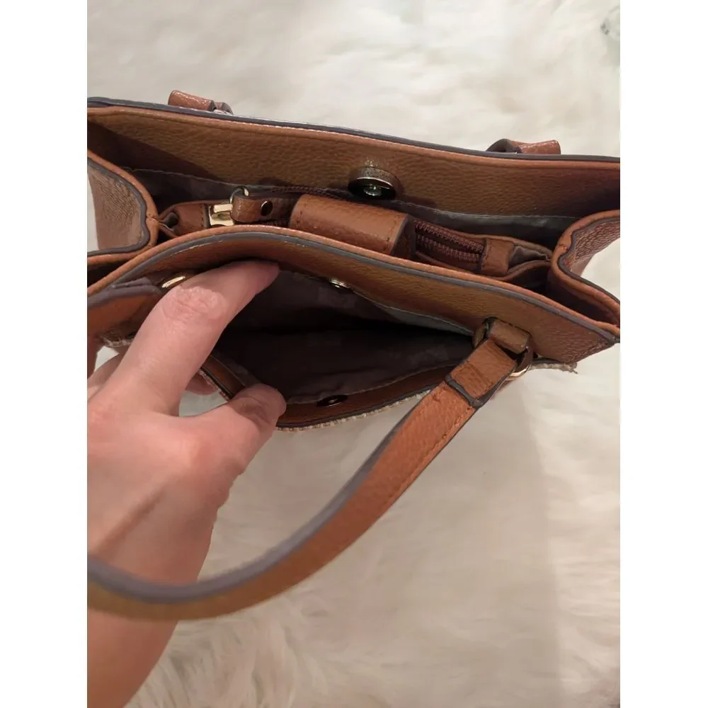 Elegant‎ Anne Klein Two-Tone Woven Handbag with Leather Trim and Gold Accents